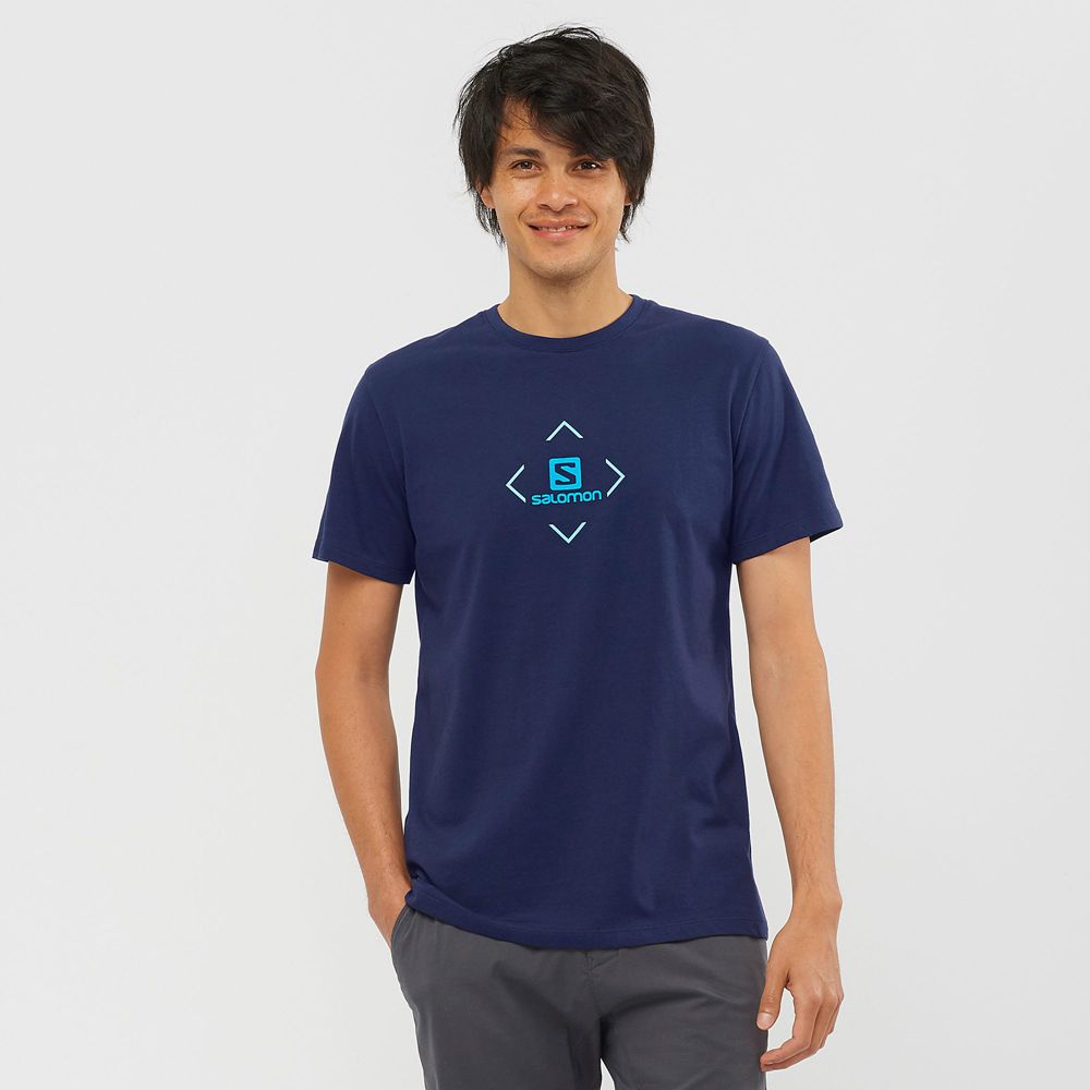 SALOMON SALOMON COTTON M Philippines - Men's Tee Shirt - Navy | 046731-KJF